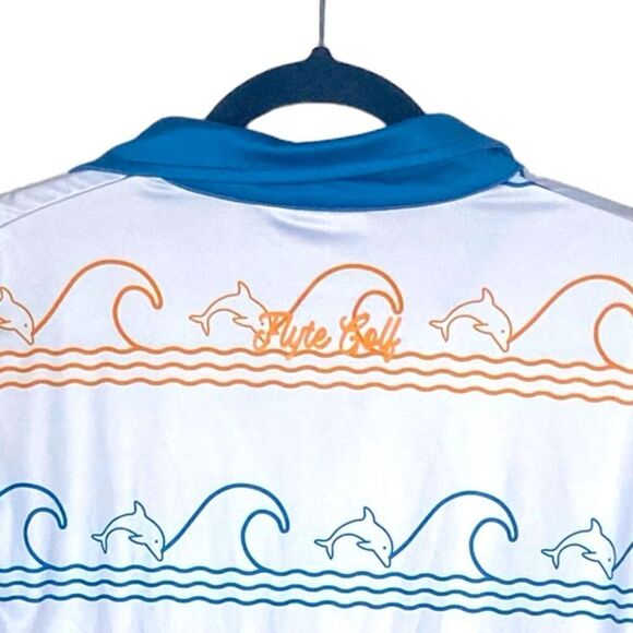 Flyte Golf Sz Sm White Dolphin Waves Sweat Resistance Wicking Dri Fit Golf Polo - Picture 3 of 4